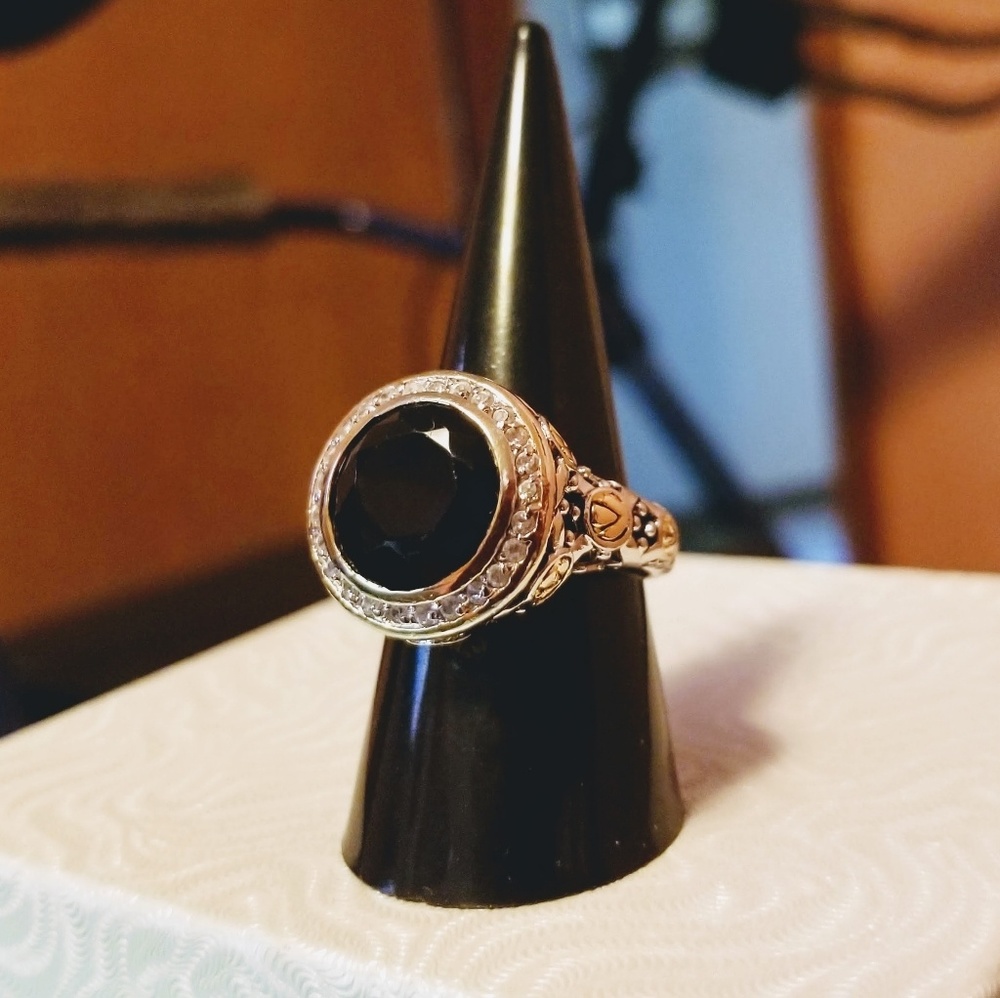 Signed Sterling Silver Faceted Sapphire Ring